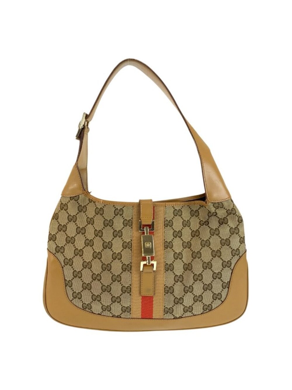 Gucci Jackie Sherry Line Beige Gold GG Canvas Shoulder Bag